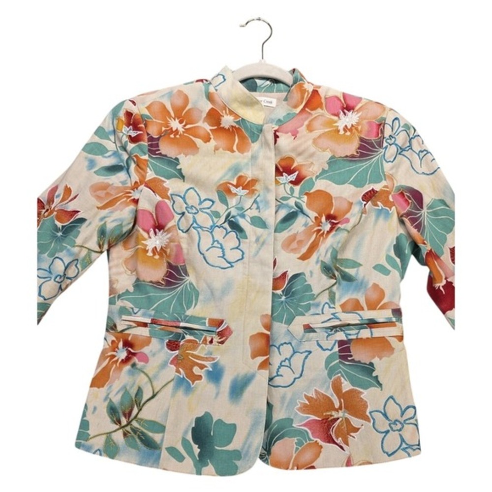 Floral Watercolor Linen Blend Blazer 10 Embroidered Boho Art‎ zzz